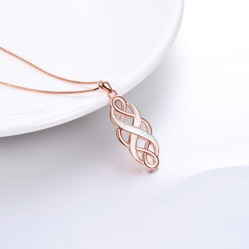 YFN Irish Celtic Knot Created Opal Pendant Necklace Infinity Love Sterling Silver CZ Jewelry 18" - Image 4